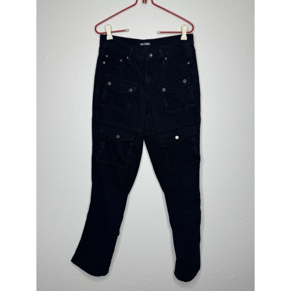 Hot Topic Black Cargo Buckle Straight Leg Pants Jeans Bondage Goth Men's Size 29